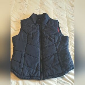 Womens Navy Blue/Red Aeropostale Puffer Vest